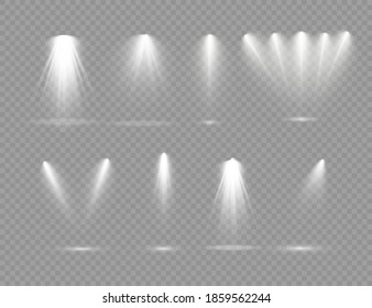 The spotlight shines on the stage. light exclusive use lens flash light effect. light from a lamp or spotlight. lighted scene. podium under the spotlight.