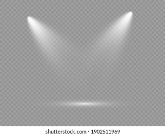 The spotlight shines on the stage. light exclusive use lens flash light effect. light from a lamp or spotlight. lighted scene. podium under the spotlight.