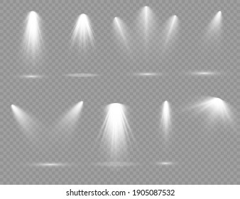 The spotlight shines on the stage. light exclusive use lens flash light effect. light from a lamp or spotlight. lighted scene. podium under the spotlight.