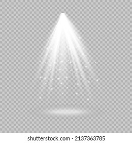The spotlight shines on the stage. light exclusive use lens flash light effect. light from a lamp or spotlight. lighted scene. podium under the spotlight.