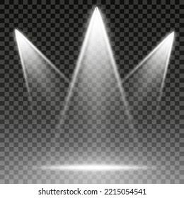 The spotlight shines on the stage.   light from a lamp or spotlight. special effects on transparent background. Vector illustration