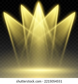 The spotlight shines on the stage.   light from a lamp or spotlight. special effects on transparent background. Vector illustration