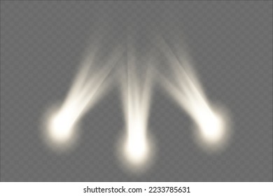 El foco brilla en el escenario. efecto de luz de flash de lente de uso exclusivo de luz. luz de una lámpara o foco. escena iluminada. podio bajo el foco de atención.