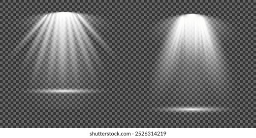 O holofote brilha no palco. luz exclusiva uso lente flash efeito luz. luz de uma lâmpada ou holofote. cena iluminada. pódio sob o holofote.