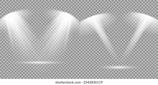 The spotlight shines on the stage. light exclusive use lens flash light effect. light from a lamp or spotlight. lighted scene. podium under the spotlight.