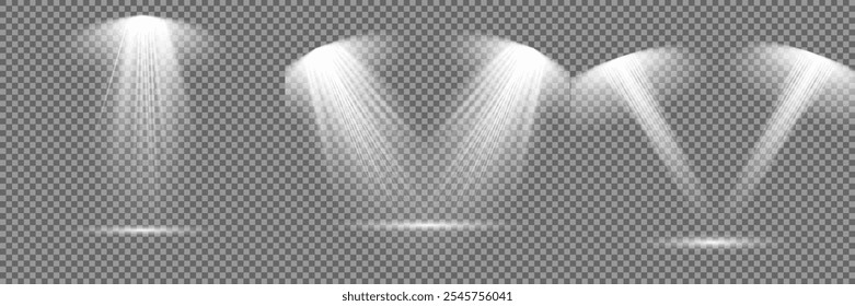 O holofote brilha no palco. luz exclusiva uso lente flash efeito luz. luz de uma lâmpada ou holofote. cena iluminada. pódio sob o holofote.