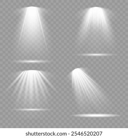 El foco brilla en el escenario. luz de uso exclusivo efecto de luz de flash de lente. luz de una lámpara o foco. escena iluminada. podio bajo el foco.
