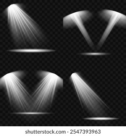 O holofote brilha no palco. luz exclusiva uso lente flash efeito luz. luz de uma lâmpada ou holofote. cena iluminada. pódio sob o holofote.