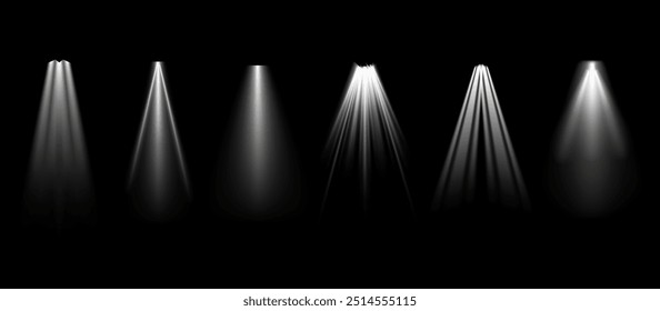 The spotlight shines on the stage. Llight from a lamp or spotlight. Lighted scene. Podium under the spotlight.