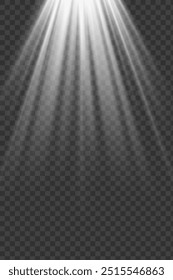 Os holofotes brilham no palco. Luz de uma lâmpada ou projetor. Cena iluminada. Pódio sob os holofotes.