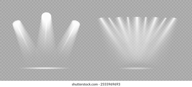 The spotlight shines on the stage. Llight from a lamp or spotlight. Lighted scene. Podium under the spotlight