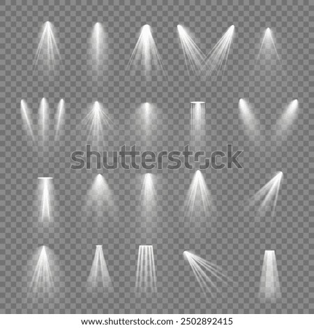 The spotlight shines on the stage. Llight from a lamp or spotlight. Lighted scene. Podium under the spotlight