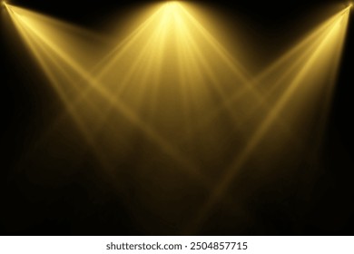 spotlight shines on the stage, stage, podium. Bright lighting with spotlights. Spot lighting of the scene. Lens effect from lamp or spot