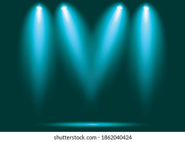 spotlight shines on the stage, scene, podium. Bright lighting with spotlights. Spot lighting of the stage. Lens flash light effect from a lamp or spot