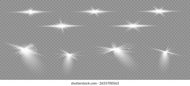 Das Rampenlicht scheint auf der Bühne. Scheinwerferset. Vektorscheinwerfer mit hellweißem Licht. Podium im Rampenlicht