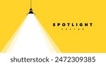 Spotlight shining. Illuminated light yellow background