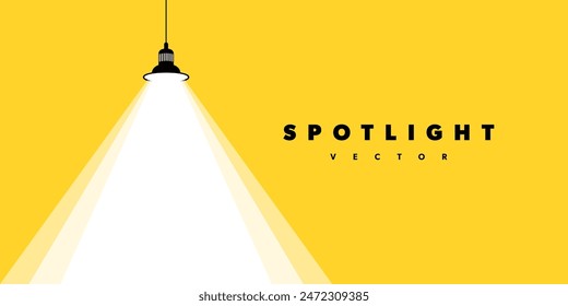 Spotlight shining. Illuminated light yellow background