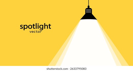 Focos brillando. Fondo amarillo claro iluminado, lámpara que brilla en el Vector amarillo del Anuncio