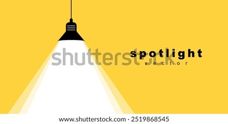 Spotlight shining. Illuminated light yellow background, lamp shining on yellow banner vector
