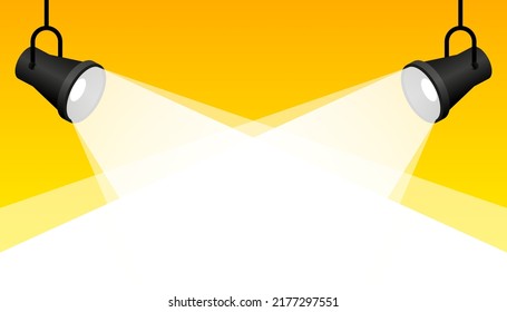 Spotlight shining on white background. Glowing on wall. Vector illustration.