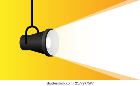 Spotlight shining on white background. Glowing on wall. Vector illustration.