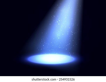 Spotlight with shiny particles background. Vector eps10.