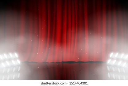 spotlight and smoke white red curtain on the stage