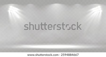 Spotlight stage background with fog and transparent effect. Realistic illuminated empty scene with dramatic lighting.	