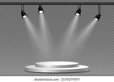 Spotlight and stage lighting, podium lighting effect. On a transparent background.