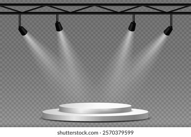 Spotlight and stage lighting, podium lighting effect. On a transparent background.