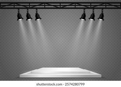 Spotlight and stage lighting, podium lighting effect. On a transparent background.