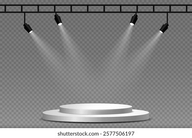 Spotlight and stage lighting, podium lighting effect. On a transparent background.