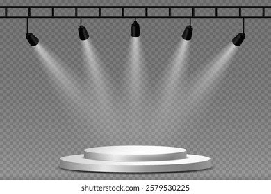Spotlight and stage lighting, podium lighting effect. On a transparent background.