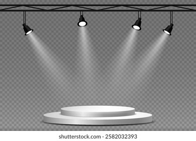 Spotlight and stage lighting, podium lighting effect. On a transparent background.