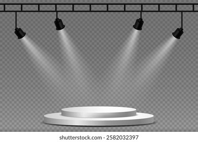 Spotlight and stage lighting, podium lighting effect. On a transparent background.