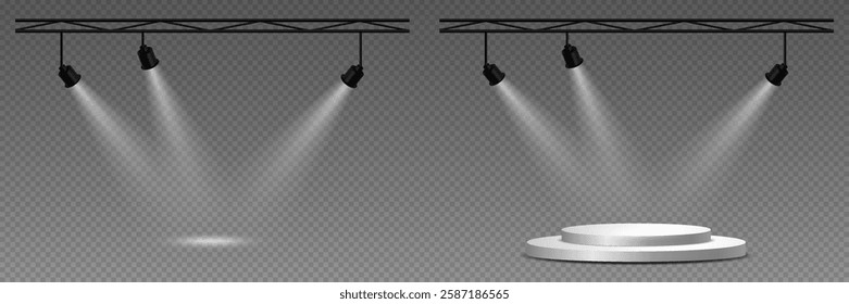 Spotlight and stage lighting, podium lighting effect. On a transparent background.