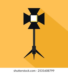 Spotlight stage lightning icon on yellow background. Filmmaking equipment icon. Cinema symbol. Vector illustration