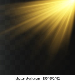 Spotlight transparent background. Golden light shines in a special way. Vector light effects sparkle on a transparent background. The bright sun reflects. The podium is illuminated by a searchlight.