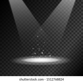 Spotlight. Transparent effect for your design. Light, stars and smoke with stage.