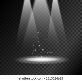Spotlight. Transparent effect for your design. Light, stars and smoke with stage.