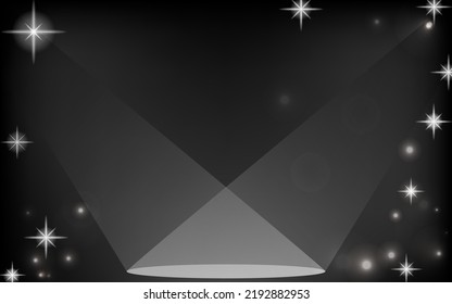 Spotlight and twinkling star on black background, from side