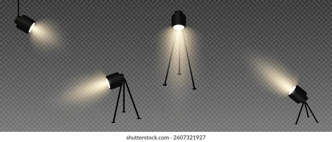 Spotlight, vector light set png, walls, studio light, different colors and shades of realistic light for design, advertising, banner, poster. 