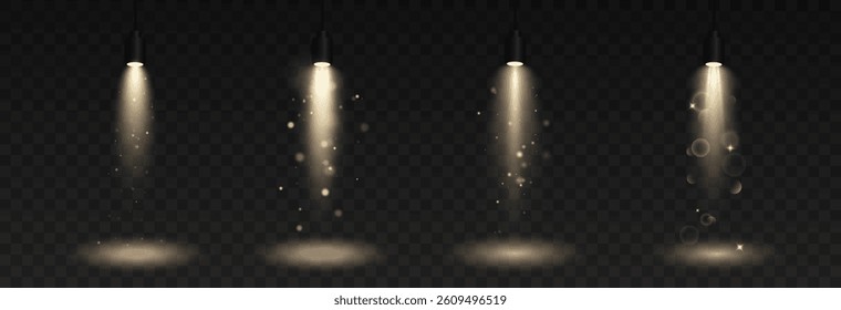 Spotlight, vector light set png, walls, studio light, different colors and shades of realistic light for design, advertising, banner, poster. 