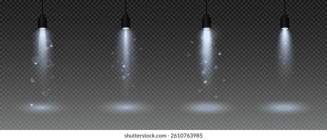 Spotlight, vector light set png, walls, studio light, different colors and shades of realistic light for design, advertising, banner, poster. 