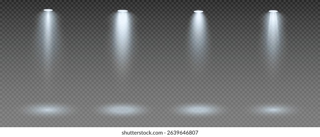 Spotlight, vector light set png, walls, studio light, different colors and shades of realistic light for design, advertising, banner, poster. 