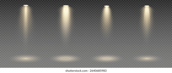 Spotlight, vector light set png, walls, studio light, different colors and shades of realistic light for design, advertising, banner, poster. 