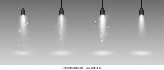 Spotlight, Vektorlicht Set png, Wände, Studiolicht, verschiedene Farben und Schattierungen von realistischen Licht für Design, Werbung, Banner, Poster. 