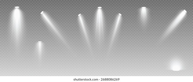 Spotlight, vector light set png, walls, studio light, different colors and shades of realistic light for design, advertising, banner, poster. 