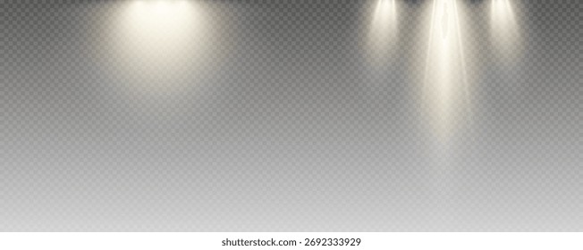 Spotlight, conjunto de luces de Vector png, paredes, luz de estudio, diferentes colores y tonos de luz realista para el diseño, publicidad, Anuncio, póster. 