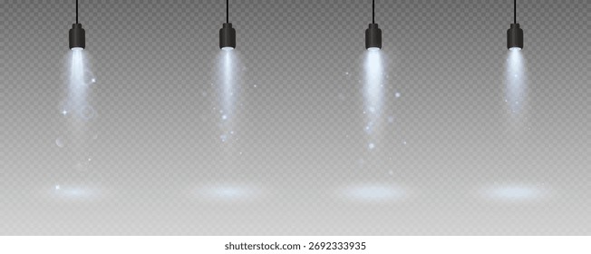 Spotlight, png de conjunto de luz de vetor, paredes, luz de estúdio, cores diferentes e tons de luz realista para design, publicidade, banner, cartaz. 